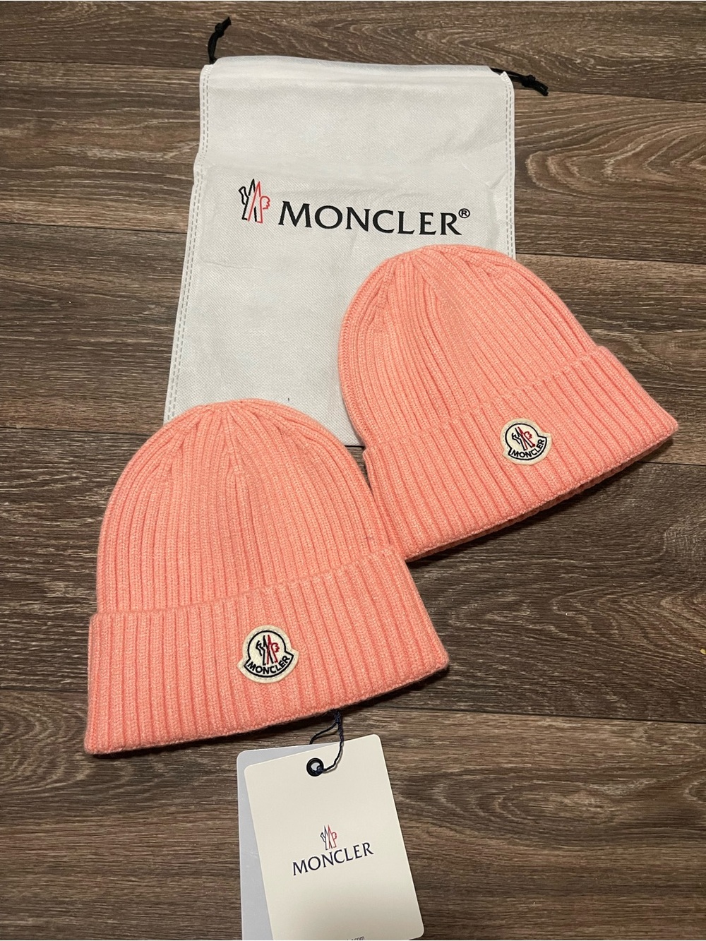 Moncler Salmon Pink Ribbed Knit Beanie